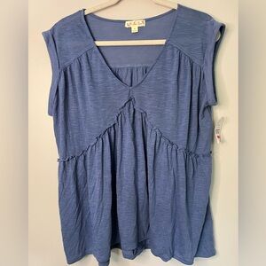 NWT It’s Our Time Blue V-Neck Tiered, loose, Flowy Sleeveless Top Women's XL